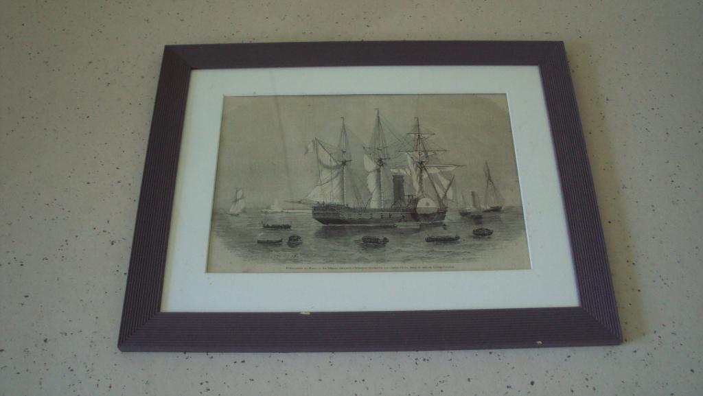 oude prent hybride fregat marine, Verzamelen, Scheepvaart, Ophalen of Verzenden