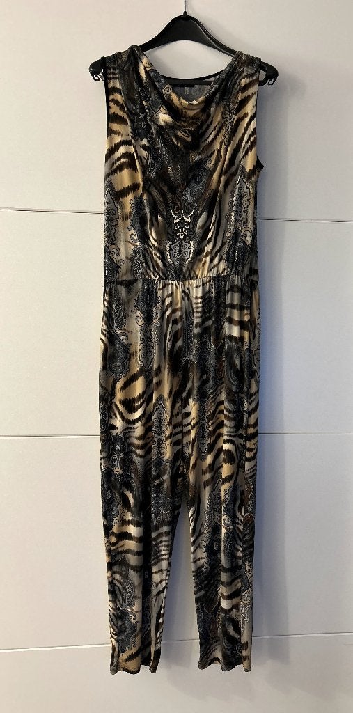 My Lily's zwarte jumpsuit met beige print, Kleding | Dames, Meerkleurig, Maat 42/44 (L), Ophalen of Verzenden, Zo goed als nieuw