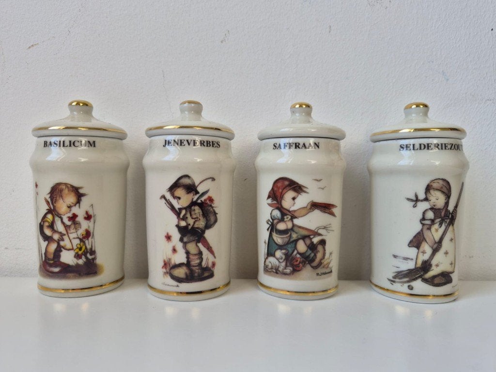 Set van 4 porseleinen kruidenpotten, gemerkt M.J. Hummel., Antiek en Kunst, Antiek | Porselein, Ophalen