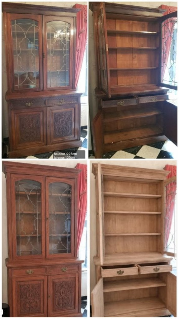 Grand buffet vaisselier 2 corps en bois massif à moderniser, Maison & Meubles, Armoires | Buffets, Enlèvement, Utilisé, Autres essences de bois