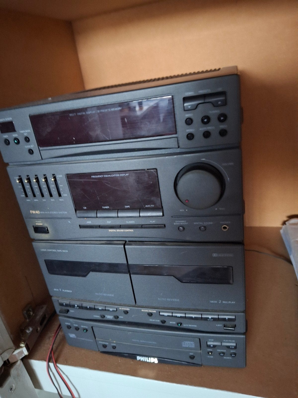 muziekinstallatie Philips met 2 boxen, Enlèvement, Utilisé, Deck cassettes ou Lecteur-enregistreur de cassettes, Philips