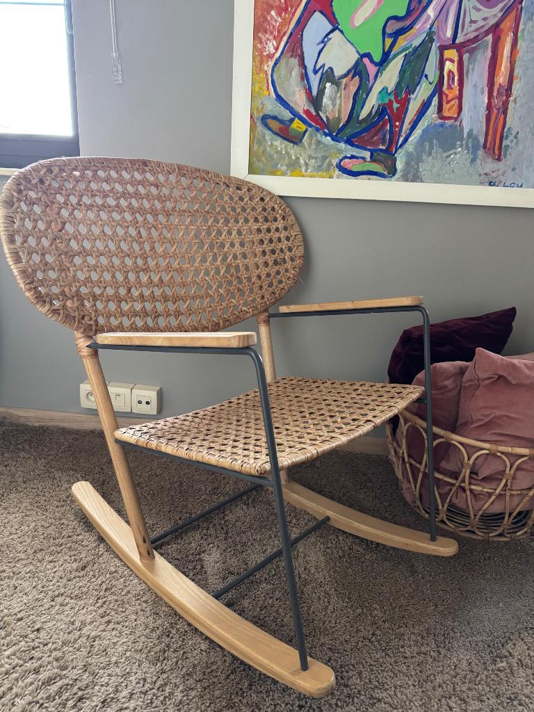 Rieten schommelstoel, Ophalen, Bruin, Romantisch, Riet of Rotan