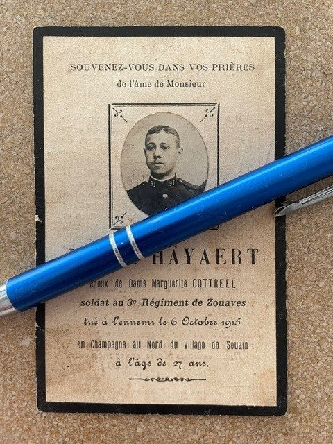 14-18 Soldat au 3Reg ZOUAVES Boeschepe 59 Hayaert + 1915, Enlèvement ou Envoi, Image pieuse