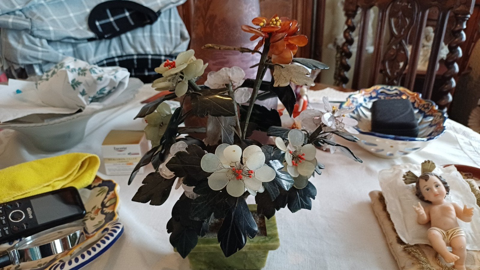 fleur de bonsaï en jade chinois, Antiquités & Art, Enlèvement ou Envoi, Chine, Matériau naturel, Sculpté