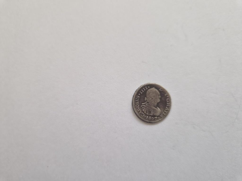 Spaanse koloniale munt 1807 Peru 1/2 real, Postzegels en Munten, Munten | Amerika, Ophalen of Verzenden, Zuid-Amerika, Losse munt