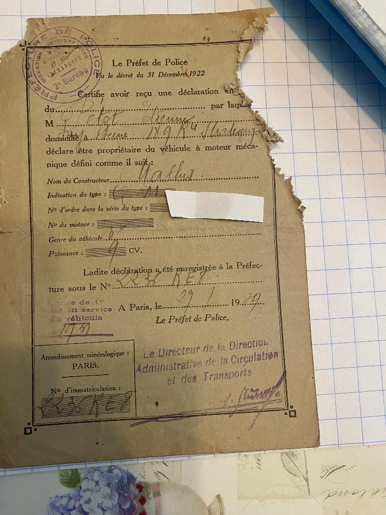 Carte grissen de voiture classique Mathis Q M d'avant-guerre, Enlèvement ou Envoi