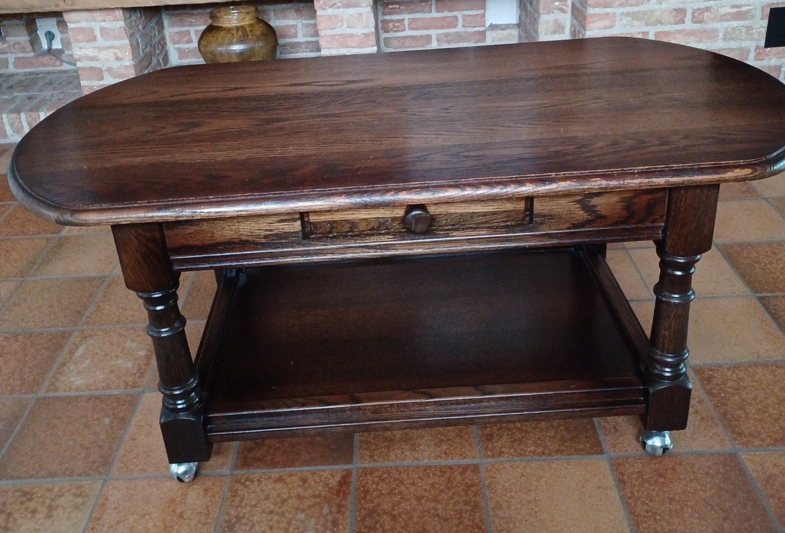 eiken salontafel met lade., Antiek en Kunst, Ophalen
