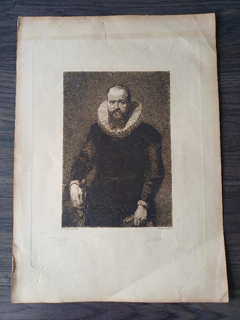 Antieke ets William Unger naar P.P.Rubens-19e-eeuws portret, Eau-forte, 1800 - 1899, Signé, Enlèvement