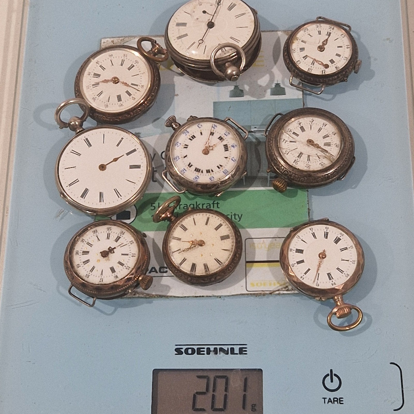zilver , set van 9 zakhorloge horloge , gestempeld, Handtassen en Accessoires, Horloges | Antiek, Ophalen of Verzenden, Zilver