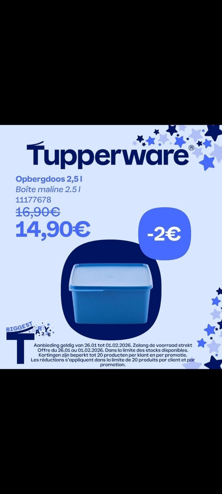 nieuwe opbergdoos van 2.5 liter tupperware, Divers, Enlèvement ou Envoi