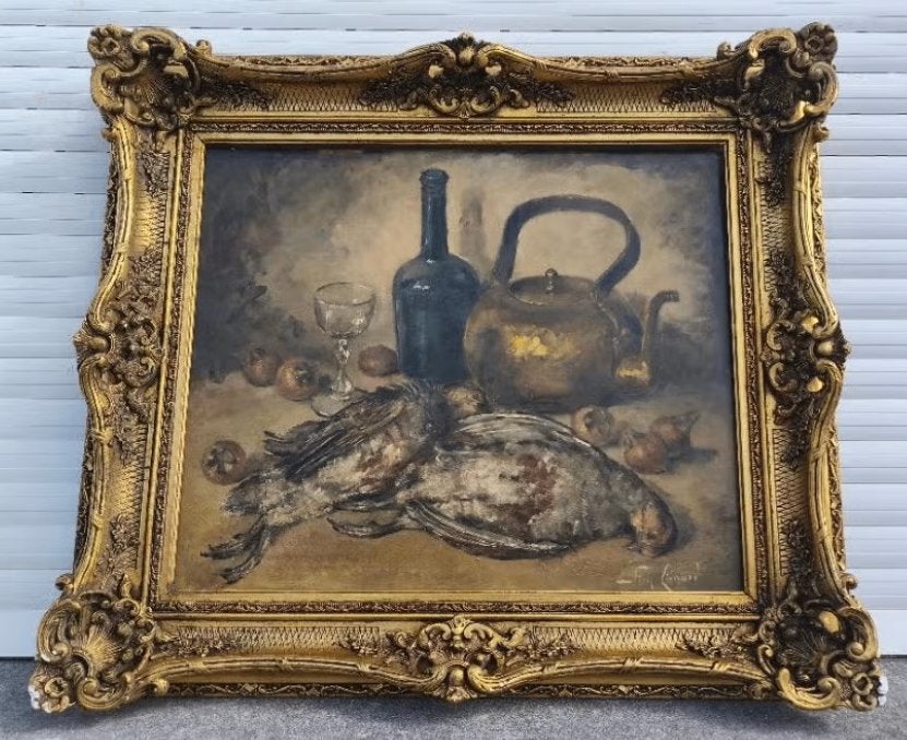 Huile sur toile nature morte signe Simone lienard, Antiquités & Art, Enlèvement, Nature morte, Toile