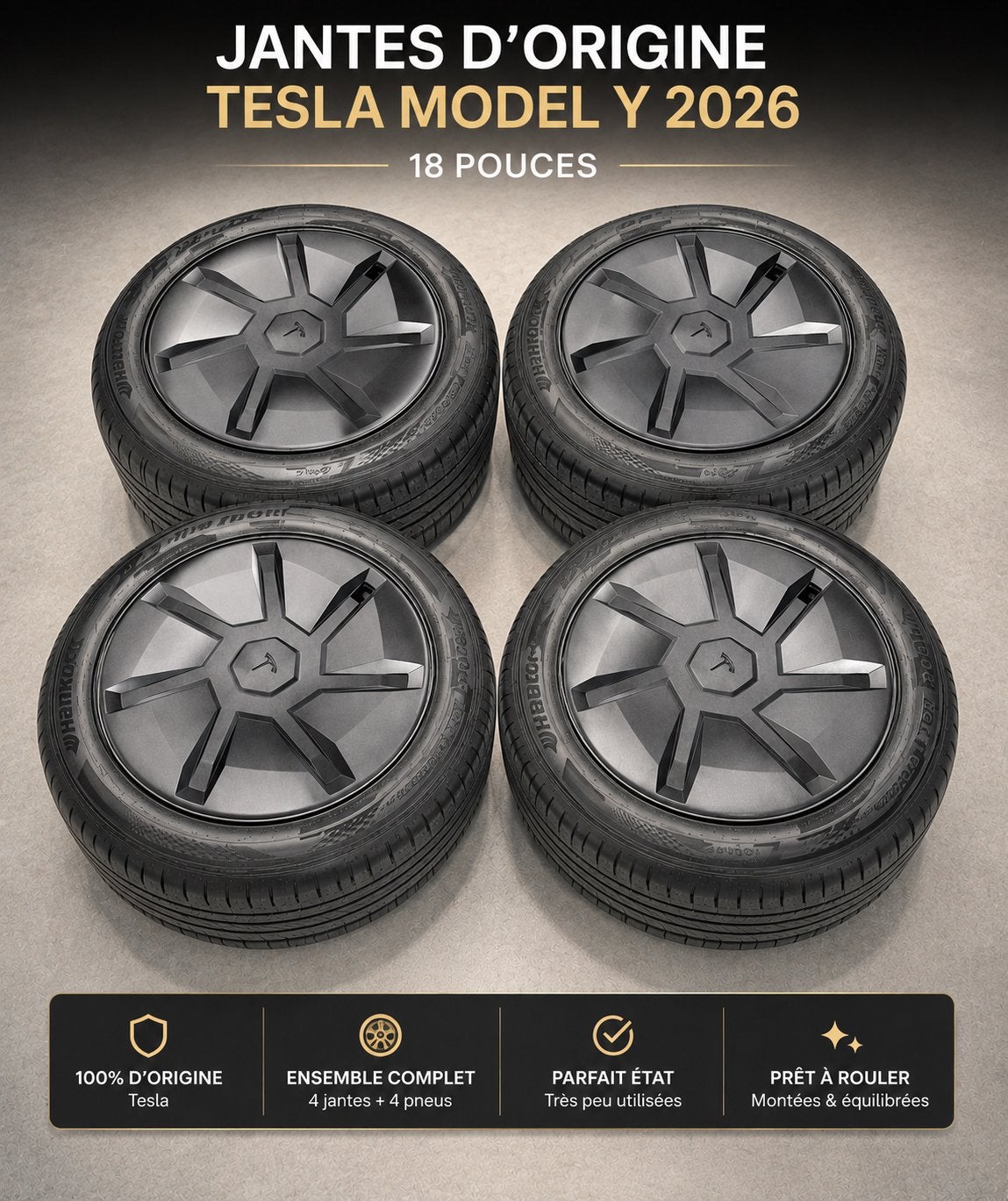 Jantes d’origine Tesla Model Y 2026 kit Neuf (3000Km), Neuf, Pneus et Jantes, Enlèvement ou Envoi, Véhicule de tourisme