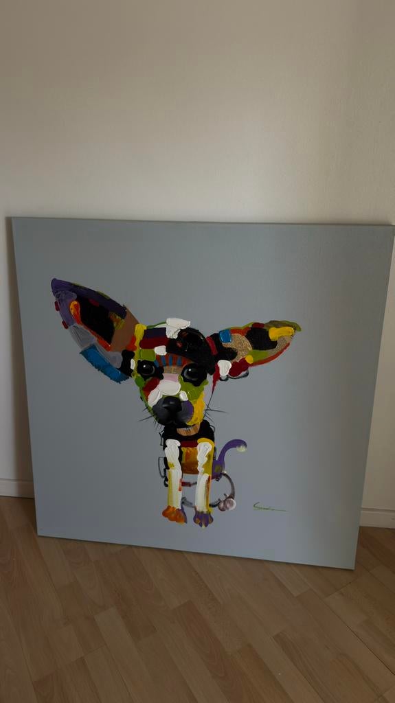 Pop-art schilderij met honden, Ophalen