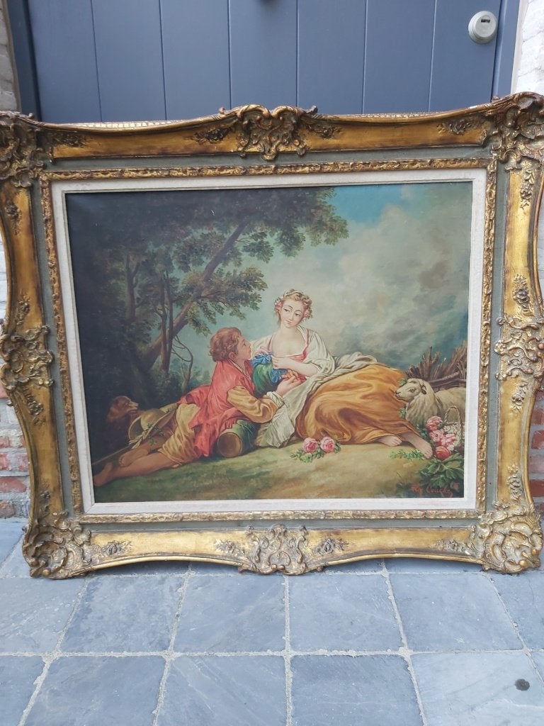 schilderij koppeltje, Antiek en Kunst, Kunst | Schilderijen | Klassiek, Ophalen, Origineel werk, Overige onderwerpen