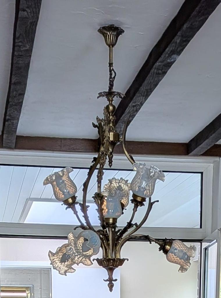 Kroonluster met extra kapjes, Huis en Inrichting, Lampen | Kroonluchters, Ophalen, Zo goed als nieuw, Overige materialen