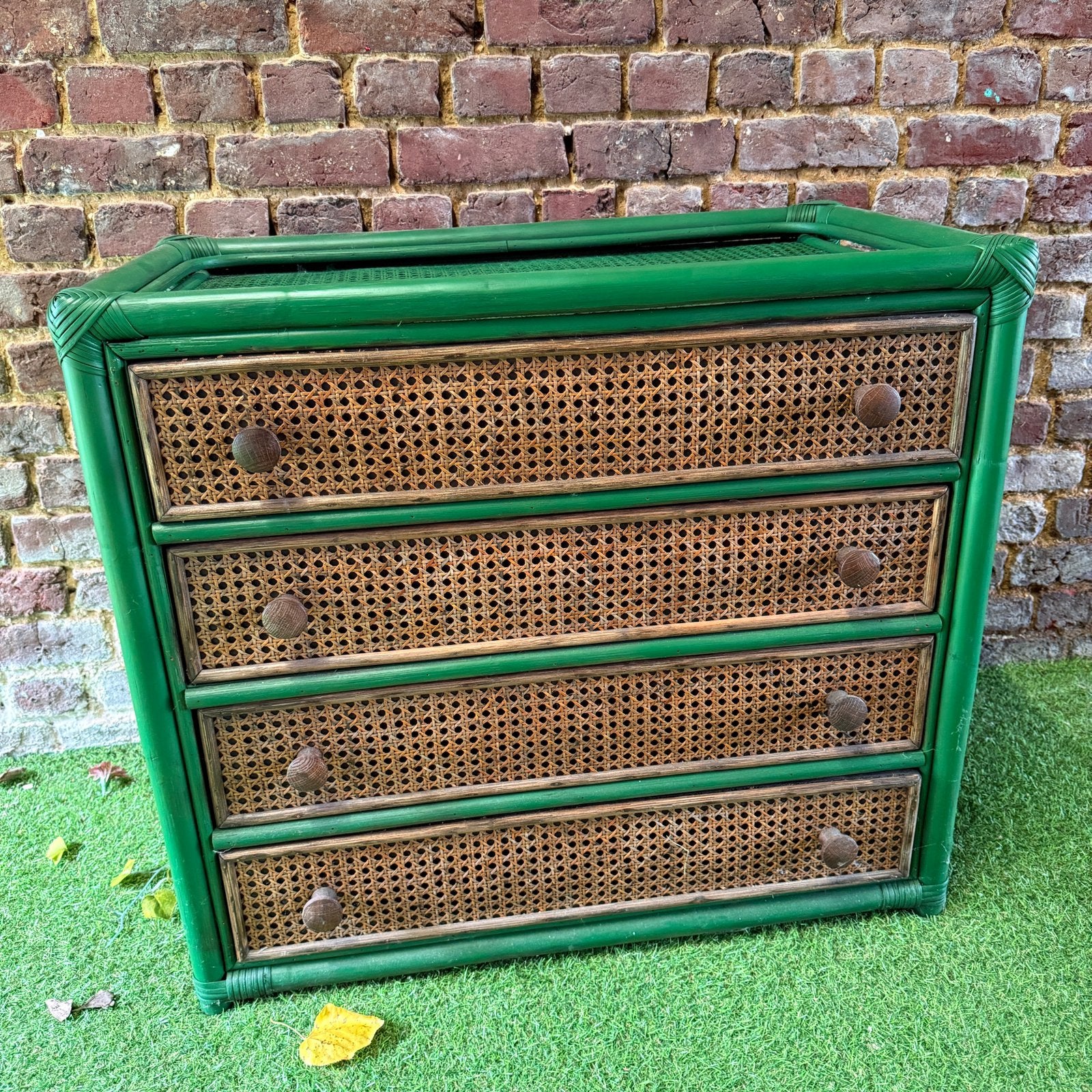 Rotan ladenkast met groene vlakken, Huis en Inrichting, Ophalen, Zo goed als nieuw