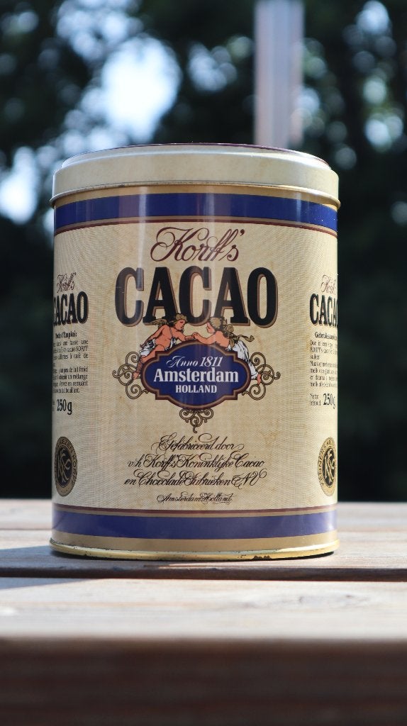 Vintage Korff's Cacao blik Amsterdam Holland, Collections, Boîte en métal, Enlèvement, Comme neuf, Café, Autres marques