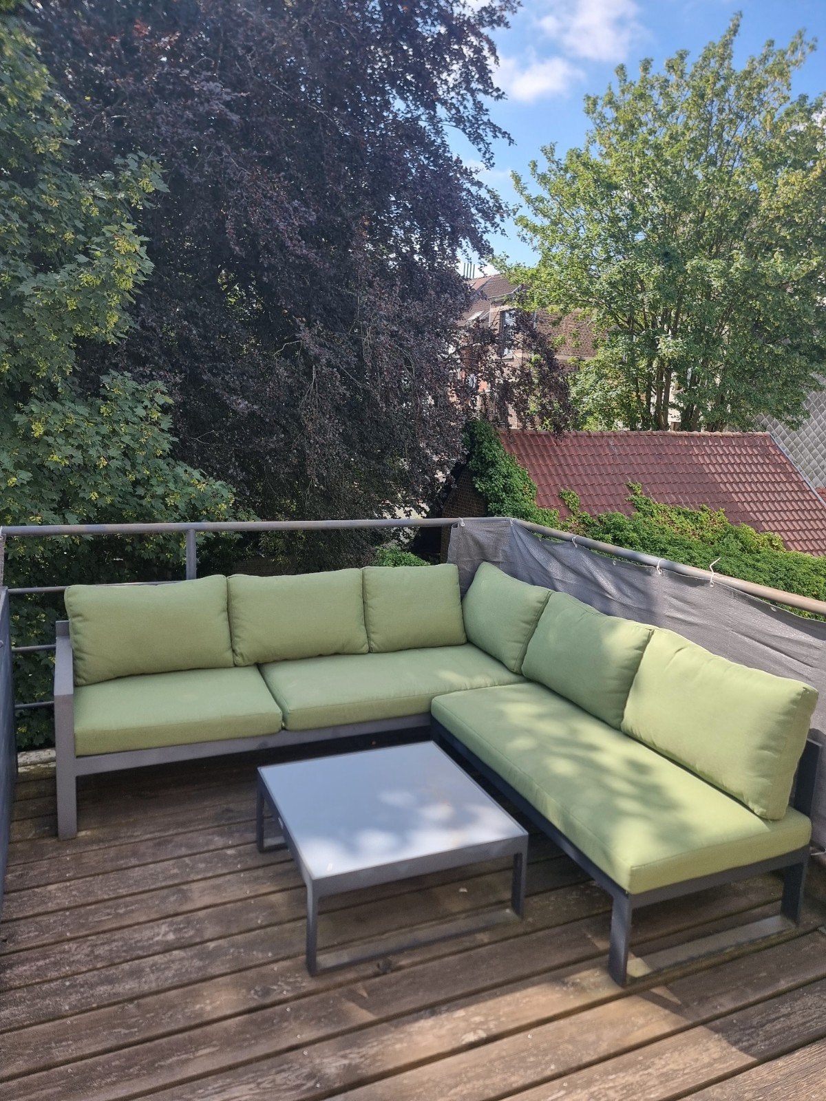 Salon de jardin d'angle + Coffre de rangement, Tuin en Terras, Tuinsets en Loungesets, Zo goed als nieuw, Tuinset, Aluminium, 5 zitplaatsen