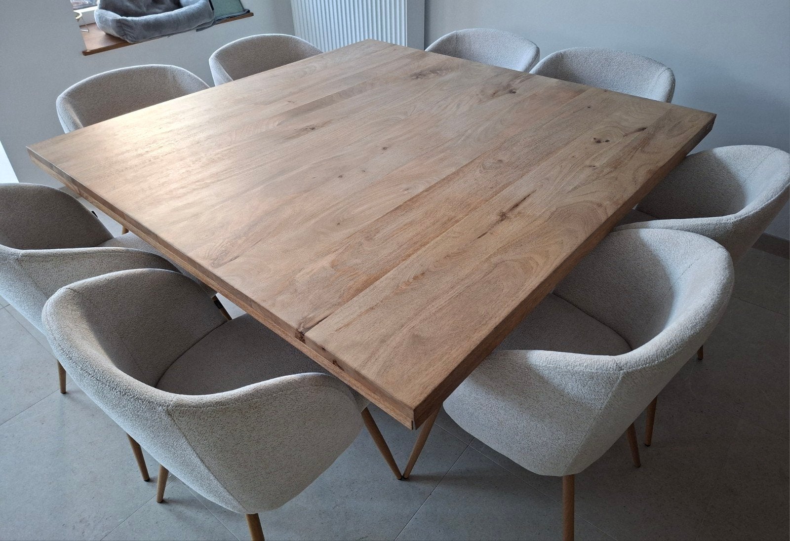 Table carrée bois manguier pied métal noir, 100 à 150 cm, Cinq personnes ou plus, Autres essences de bois, 100 à 150 cm