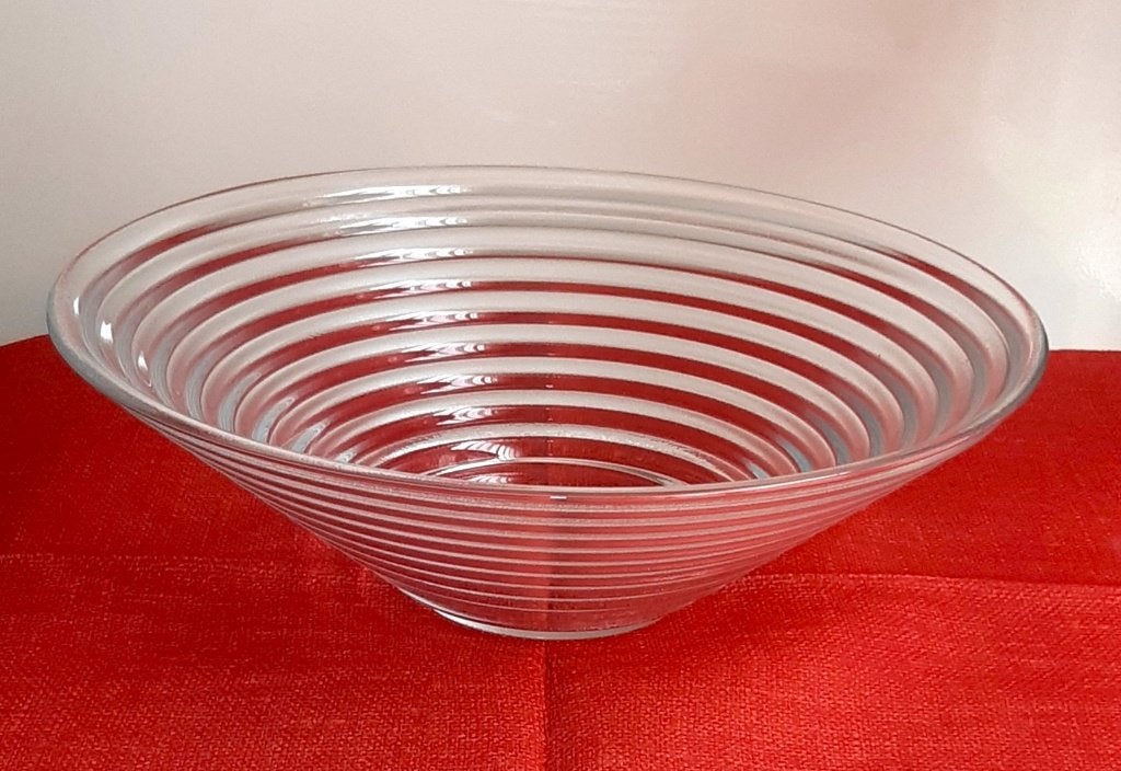 glazen fruitschaal met ringen motief (studentenkot), Ophalen, Schaal, Rond, Glas