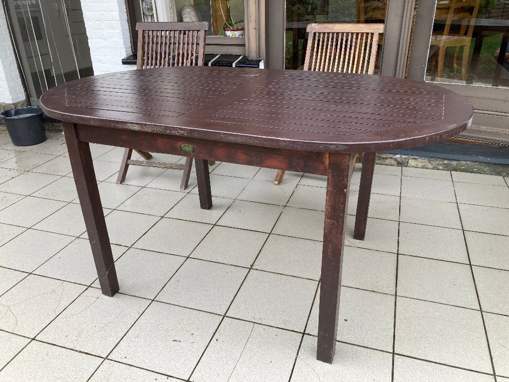 Set houten tuinmeubelen tafel met 4 stoelen, Ophalen, 4 zitplaatsen, Gebruikt, Tuinset