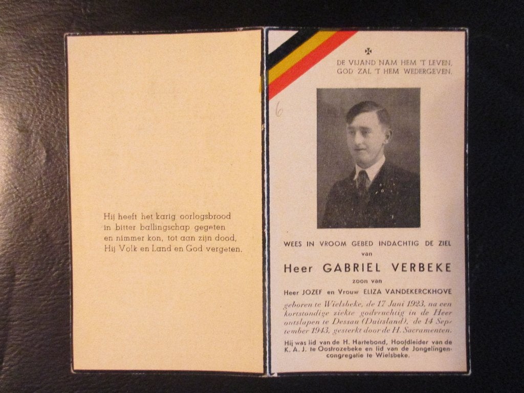 oorlogsslachtoffer Gabriel VERBEKE--Wielsbeke, Verzenden, Overige soorten, Overige typen
