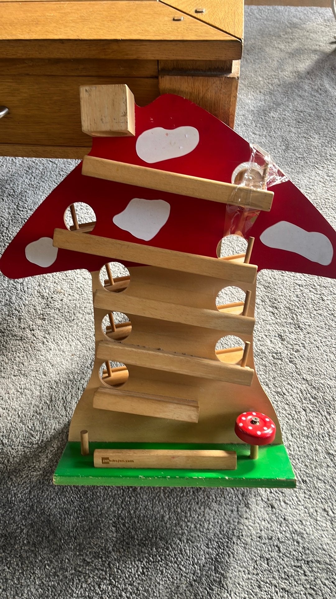 Houten paddestoel Jan bibejan, Ophalen, Gebruikt