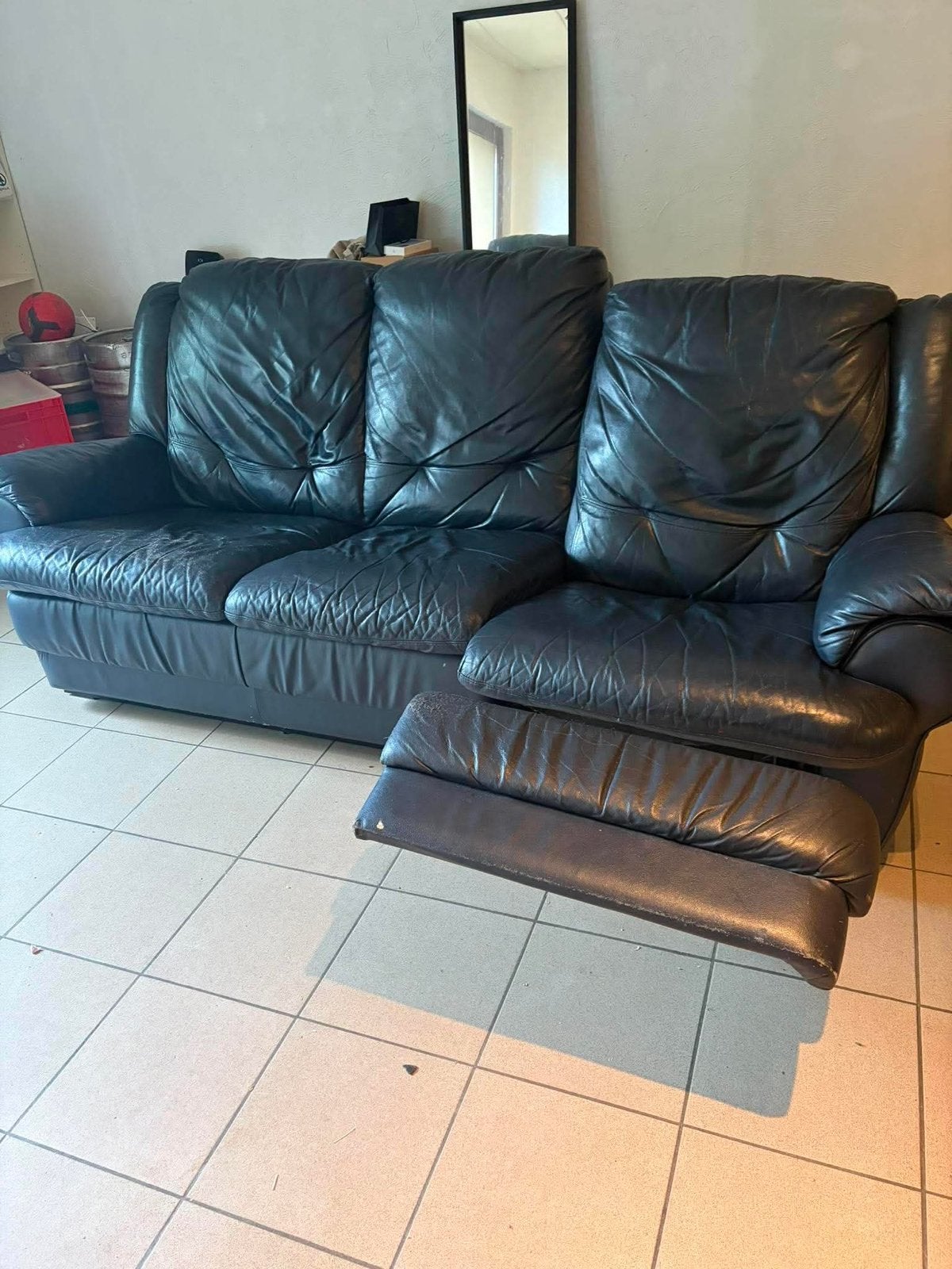 Sofa avec meridienne en cuir, Enlèvement, Utilisé, Cuir
