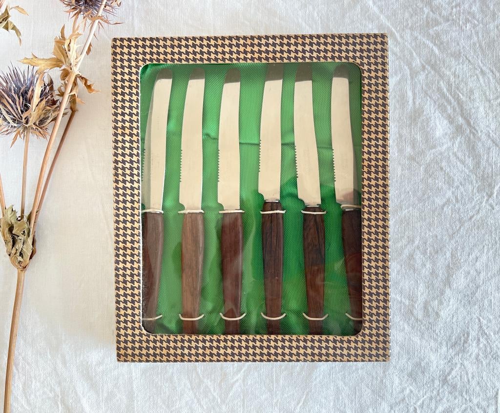 Boîte de 6 couteaux à tartiner Solingen, Maison & Meubles, Cuisine | Couverts, Utilisé, Ensemble de couverts, Bois, Enlèvement ou Envoi