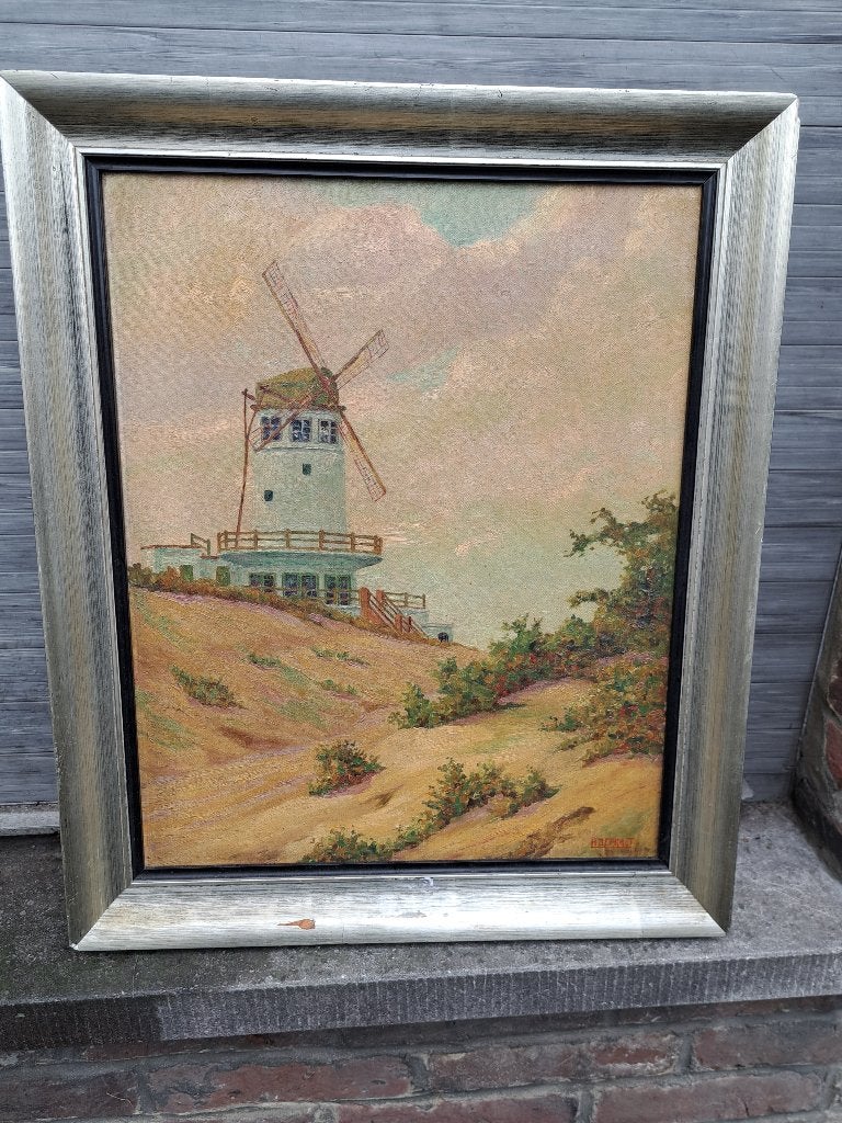 huile sur toile moulin a vent signe Hector Depraet, Antiquités & Art, Art | Peinture | Classique, Enlèvement ou Envoi, Toile