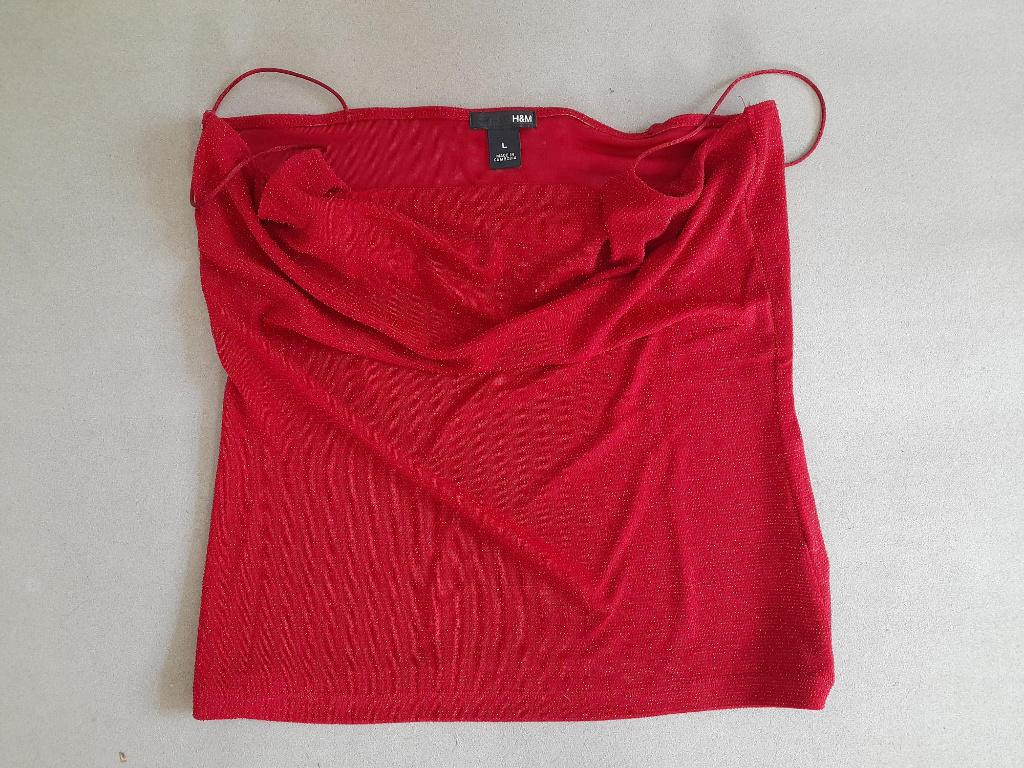 rood glinstertopje – maat: L – merk: H&M, Kleding | Dames, Topjes, Zo goed als nieuw, Maat 42/44 (L), Rood, Zonder mouw, Ophalen of Verzenden