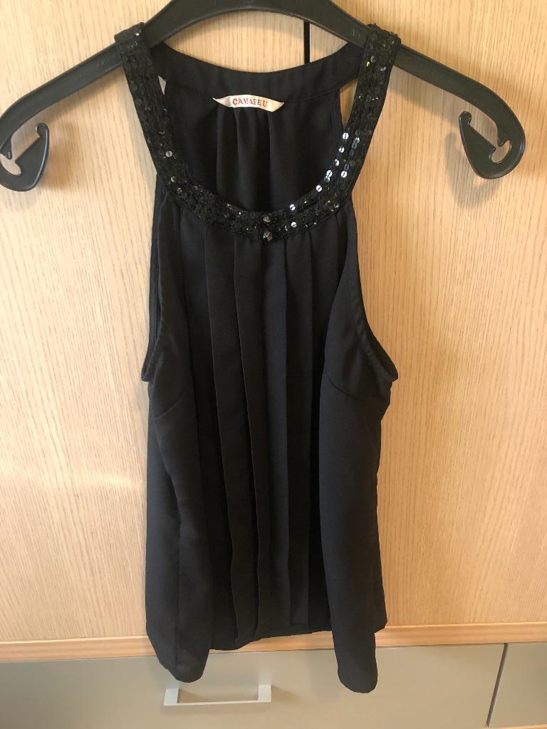 Zwarte blouse met pailletten rond de nek van Camaïeu, Camaïeu, Zwart, Ophalen of Verzenden, Zo goed als nieuw