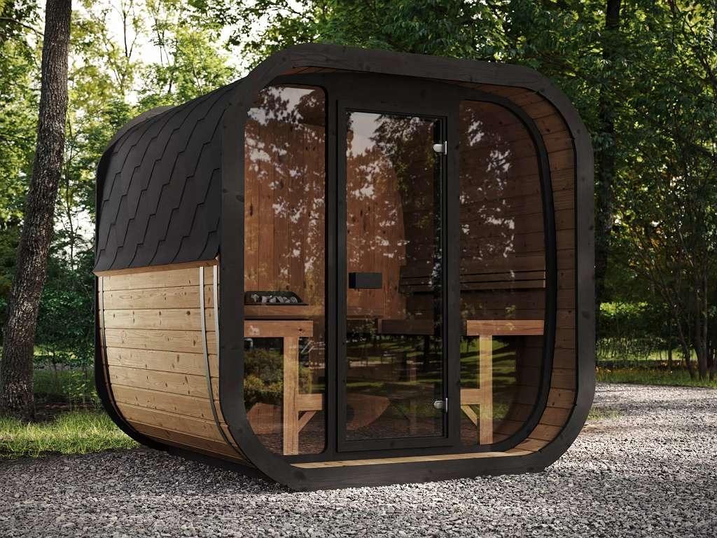 Moderne Cube Buitensauna SKOG220 Thermowood, Ophalen of Verzenden, Nieuw, Fins of Traditioneel, Complete sauna