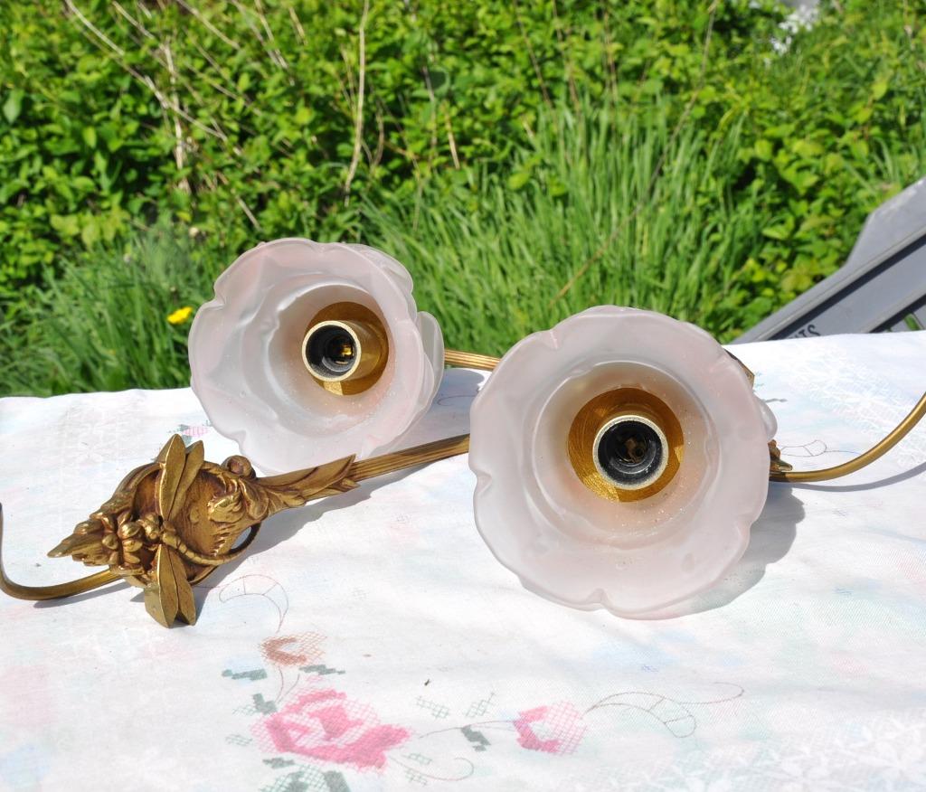 paire d'appliques en bronze doré avec bobeche fleur, Enlèvement ou Envoi