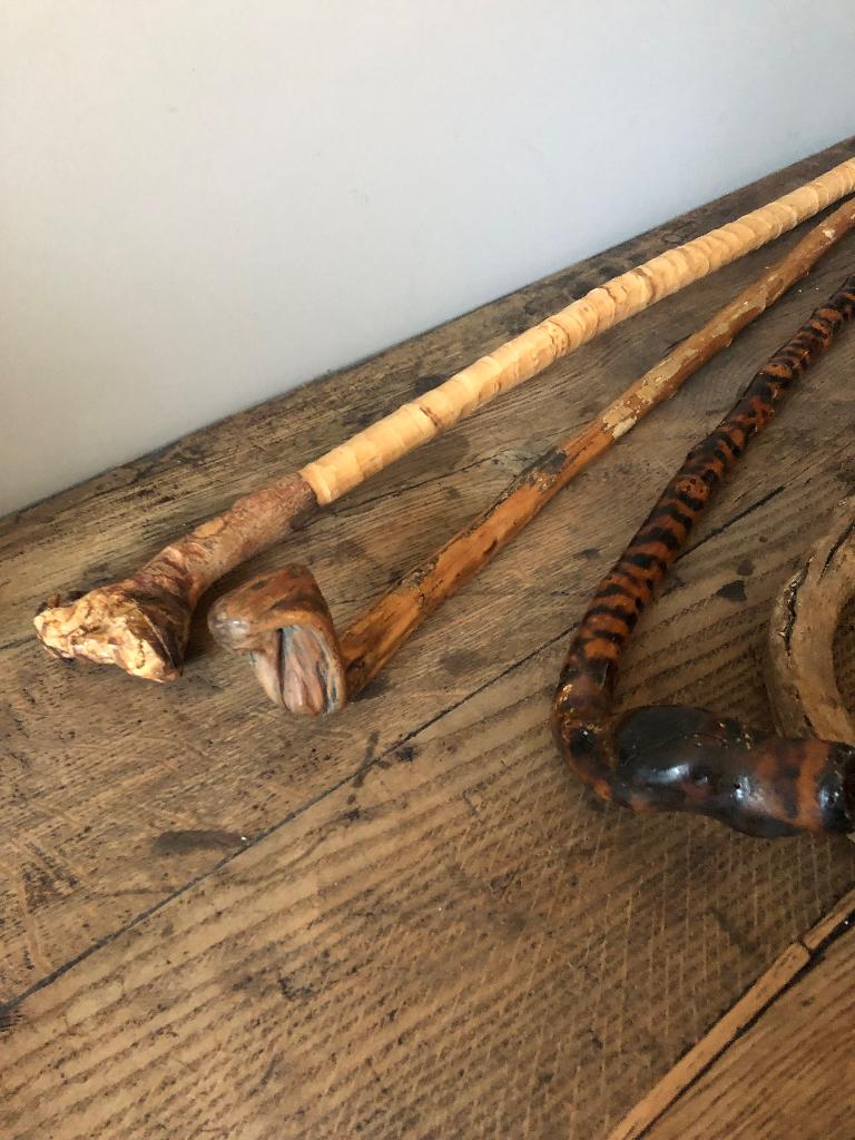 Brocante set van 6 handgemaakte Franse houten wandelstokken, Ophalen of Verzenden