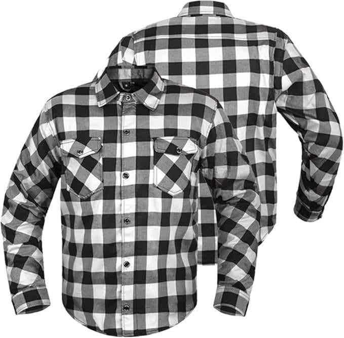 Chemise de moto en flanelle et Kevlar noir et blanc neuf, Motos, Envoi, Neuf, avec ticket, Femmes, Manteau | tissu