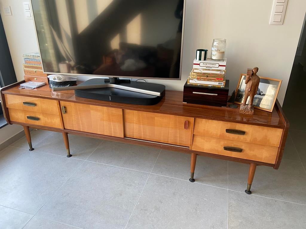 Vintage televisiemeubel, Huis en Inrichting, Kasten |Televisiemeubels, Ophalen, Vintage, Zo goed als nieuw, 200 cm of meer