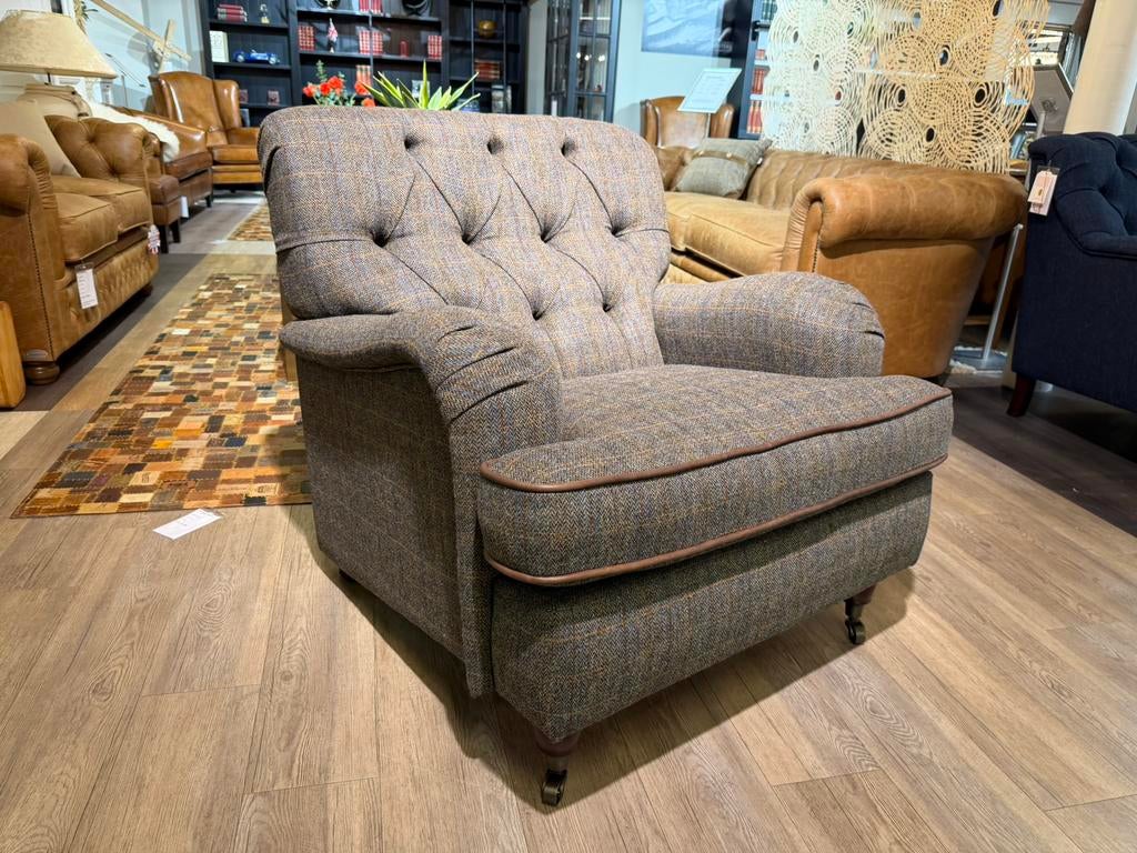 'Walton' Button chesterfield l Lounge Harris Tweed stof, Ophalen of Verzenden, Nieuw, Leer