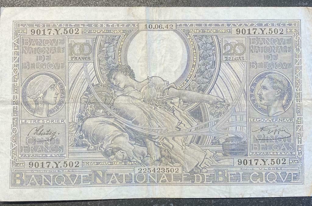 8 biljetten van 100 frank / 20 Belga uit 1938-1942 Vloors, Enlèvement ou Envoi, Billets en vrac