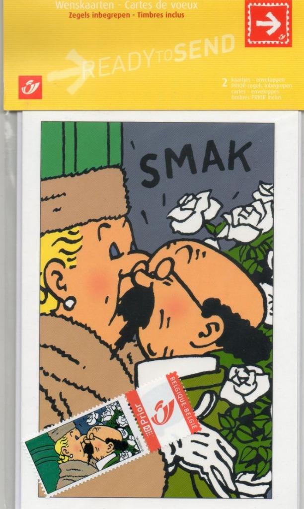 Cartes de voeux Tintin / Kuifje sous blister : 2 duostamps +, Enlèvement ou Envoi