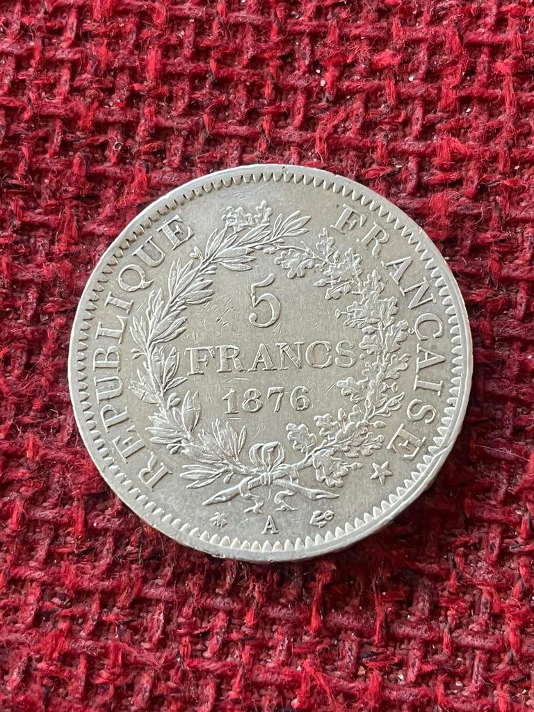 Antieke zilver munt Frankrijk 1876 - 5 Francs, Ophalen, Frankrijk, Zilver