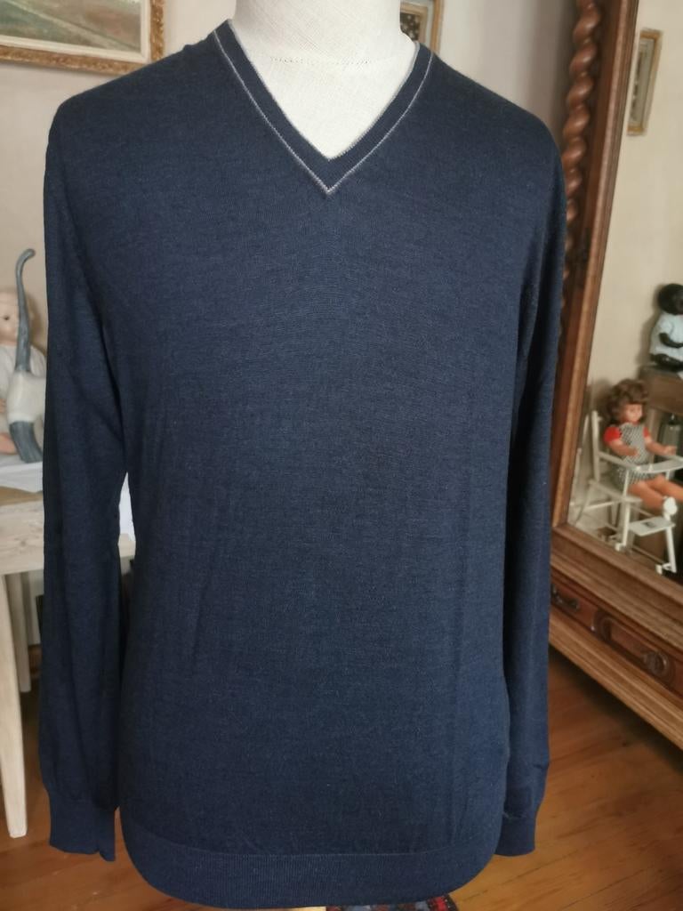 Mooi jeans blauw truitje van Hackett, Ophalen of Verzenden, Zo goed als nieuw, Maat 48/50 (M), Blauw
