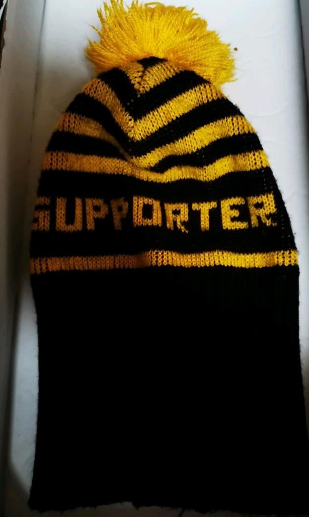 Vintage 70's supporter Geel/zwart Lierse of..... muts, pots, Verzamelen, Sportartikelen en Voetbal, Gebruikt, Pet of Muts, Ophalen of Verzenden