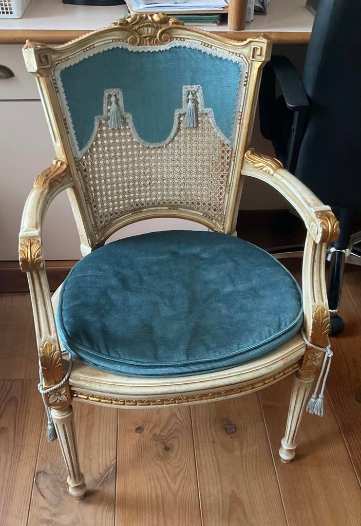 Zetel gepolychromeerd, cañé rug en zitting, Antiquités & Art, Antiquités | Meubles | Chaises & Canapés, Enlèvement