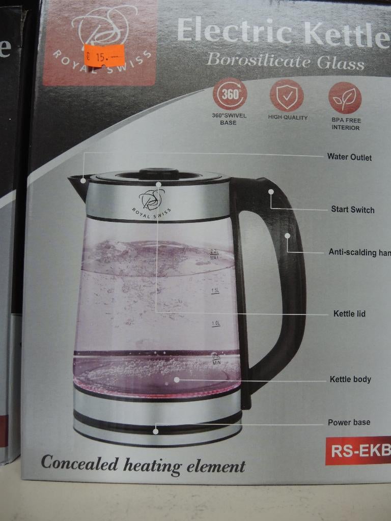 Glazen waterkoker 2.2 liter nieuw!, Elektronische apparatuur, Waterkokers, Qw, Nieuw, Ophalen of Verzenden, 2 liter of meer