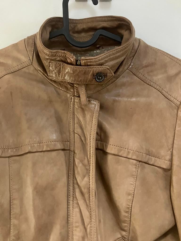 Lederen jack camelkleur Massimo Dutti, Maat 38/40 (M), Ophalen of Verzenden, Zo goed als nieuw, Bruin