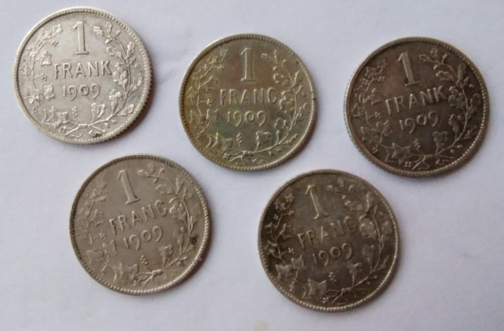 63 x 1 belg. fr 1909-1914 leop 2 + albert 1 5gr 83,5% zilver, Ophalen of Verzenden, Zilver, Setje, Zilver