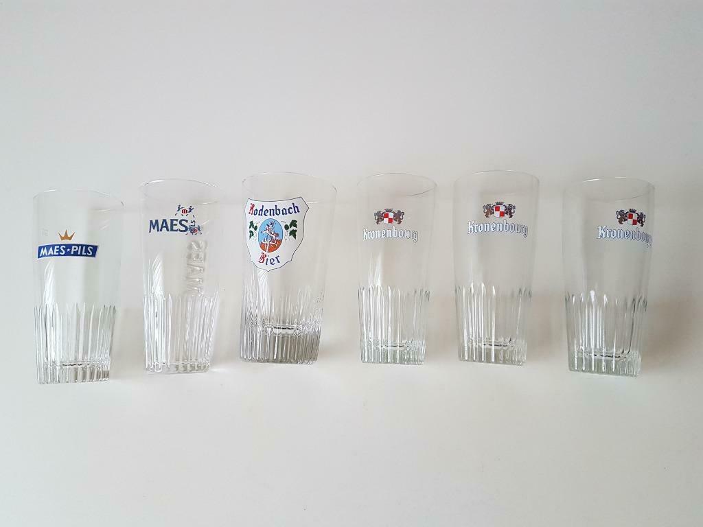 Set van 6 bierglazen Kronenbourg, Maes, Rodenbach, Verzamelen, Ophalen of Verzenden, Zo goed als nieuw, Glas of Glazen, Overige merken