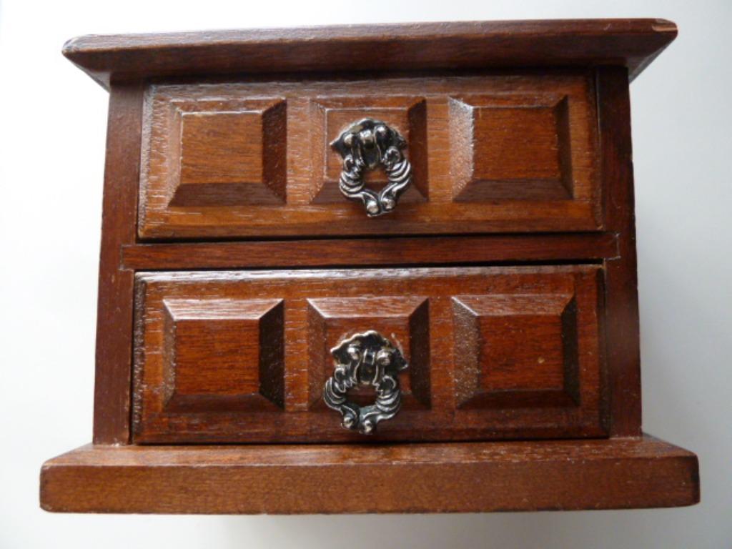 Coffret à bijoux 2 tiroirs en bois chêne foncé, Antiquités & Art, Enlèvement ou Envoi