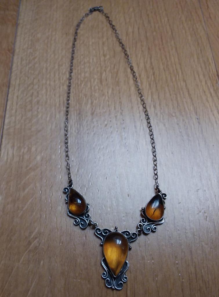 Collier Art Nouveau en argent massif 925 et ambre véritable, Enlèvement ou Envoi, Argent, Argent